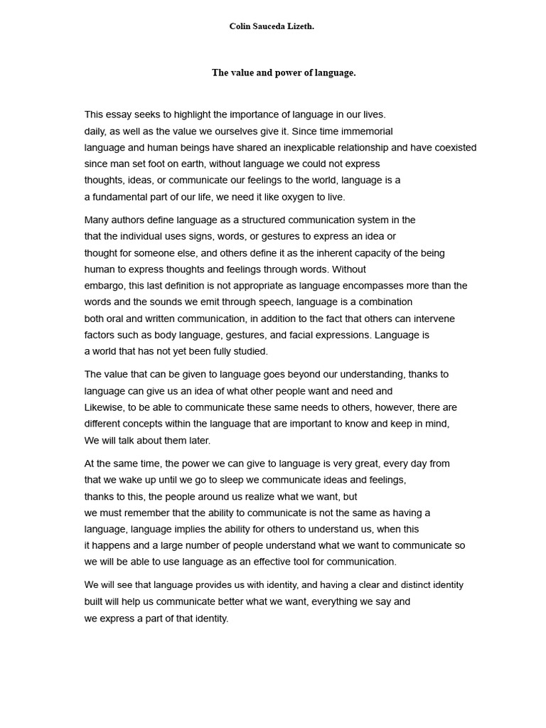 The Value and The Power of Language. | PDF | Idea | Thought