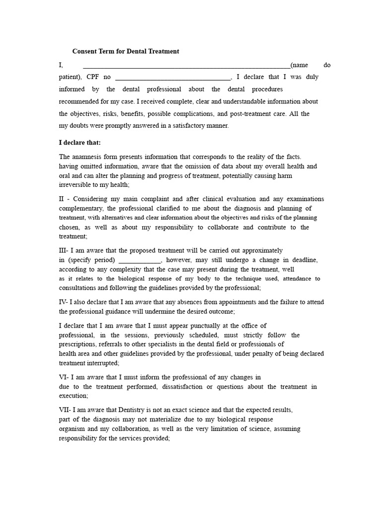 Dental Treatment Consent Form | PDF | Periodontology | Dentistry