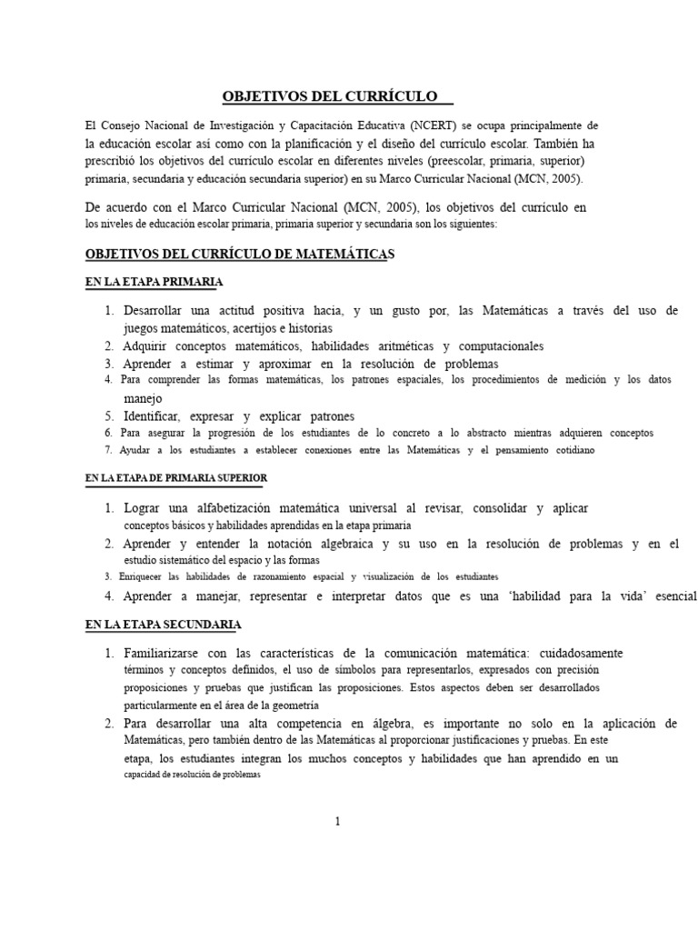 Objetivos del Currículo Escolar en India | PDF | Plan de estudios ...