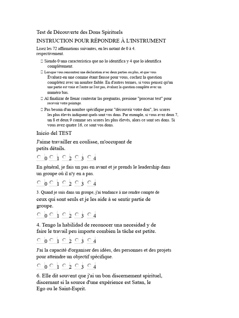 Test de Dons Spirituels en Évaluation | PDF | Église chrétienne