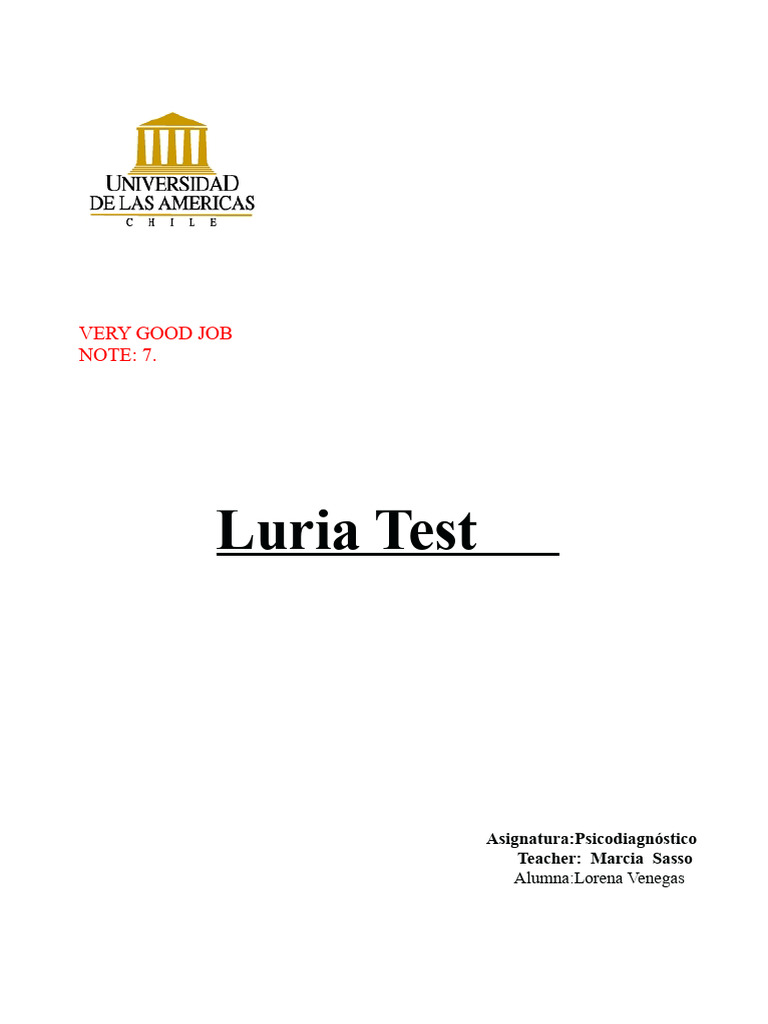 Luria Test: Neuropsychological Assessment | PDF | Neuropsychology ...