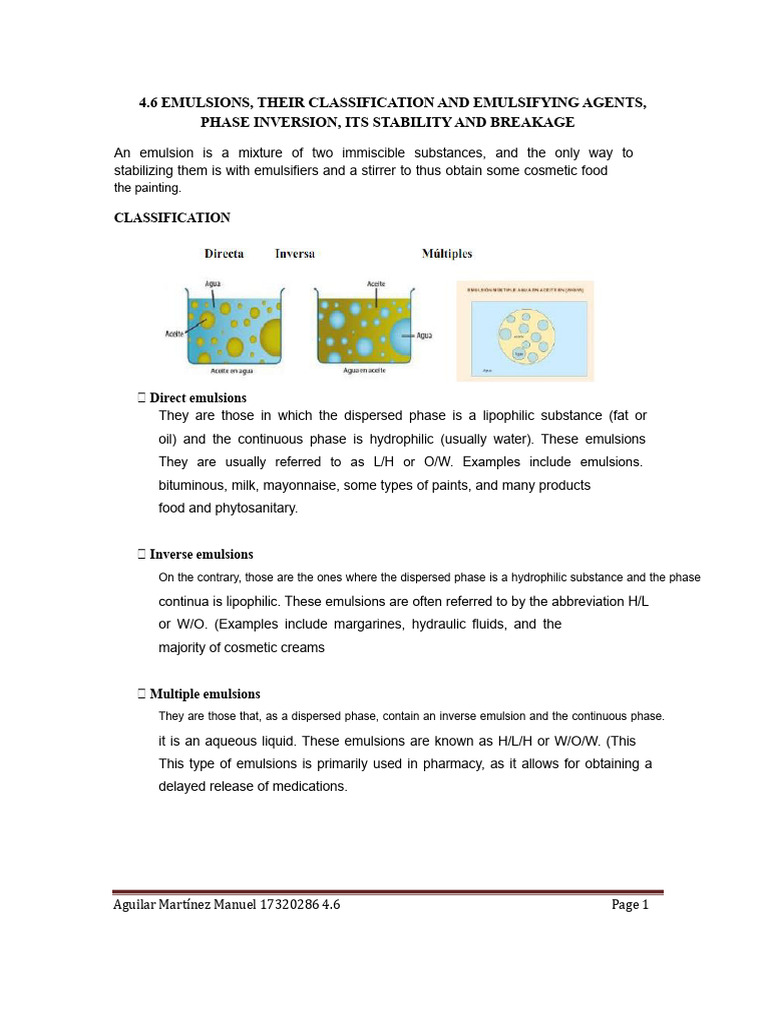 4.6 Emulsions and their Emulsifying Agents | PDF | Emulsion | Materials ...