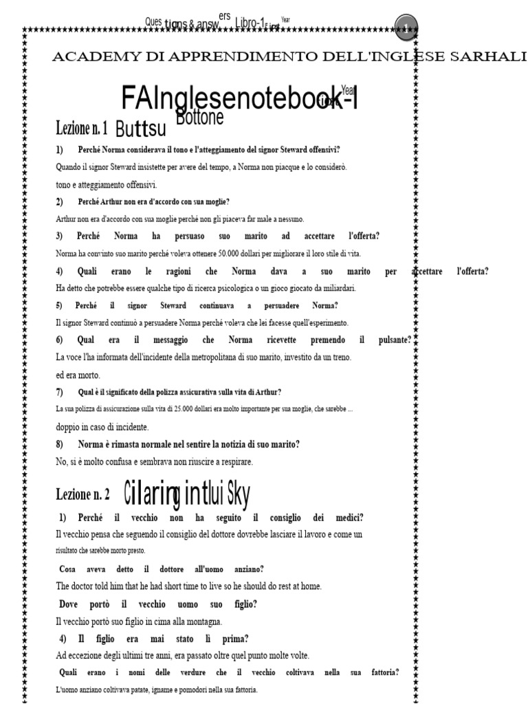 Domande e Risposte Di Inglese Del 1° Anno PDF | PDF