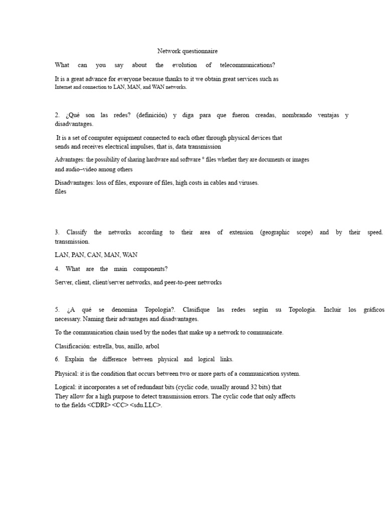 Network Questionnaire | PDF | Computer Network | Duplex ...