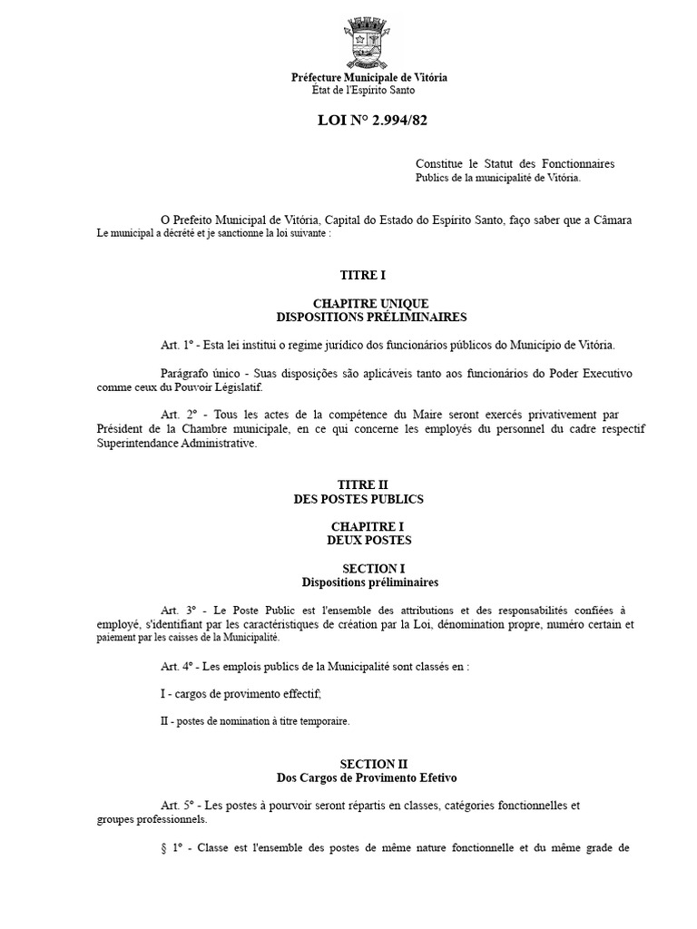 Statut des Fonctionnaires de Vitória | PDF | Service civil | Loi