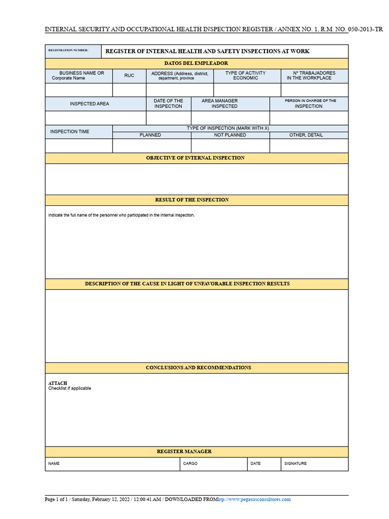 Internal Safety Inspections Log | PDF