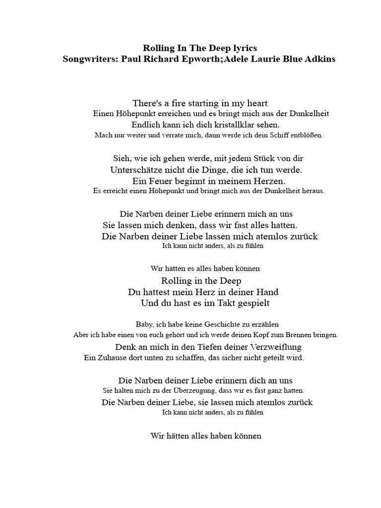 Rolling in The Deep - Liedtexte | PDF