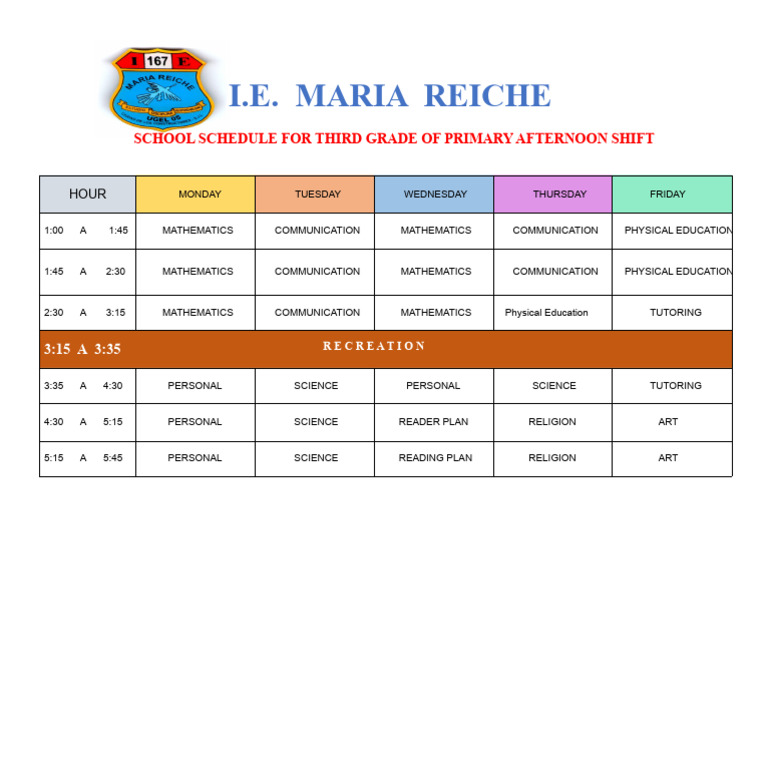 Third Grade Afternoon Schedule | PDF