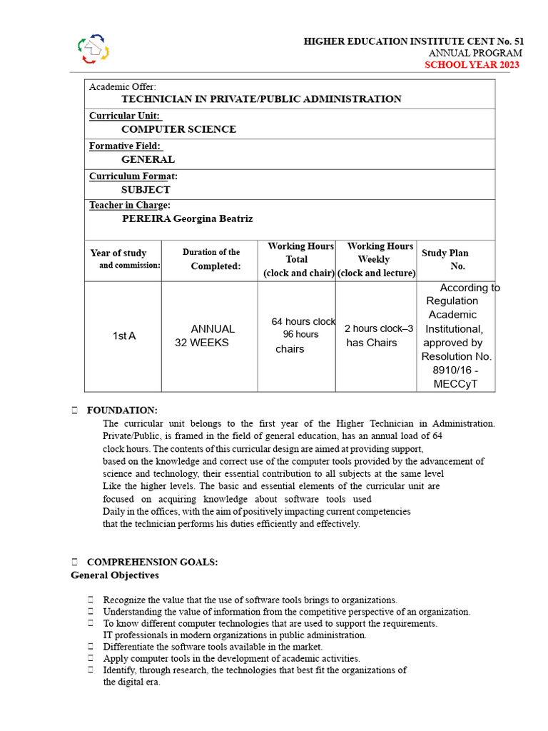 Annual Program for Computer Science 2023 | PDF | Microsoft Excel ...
