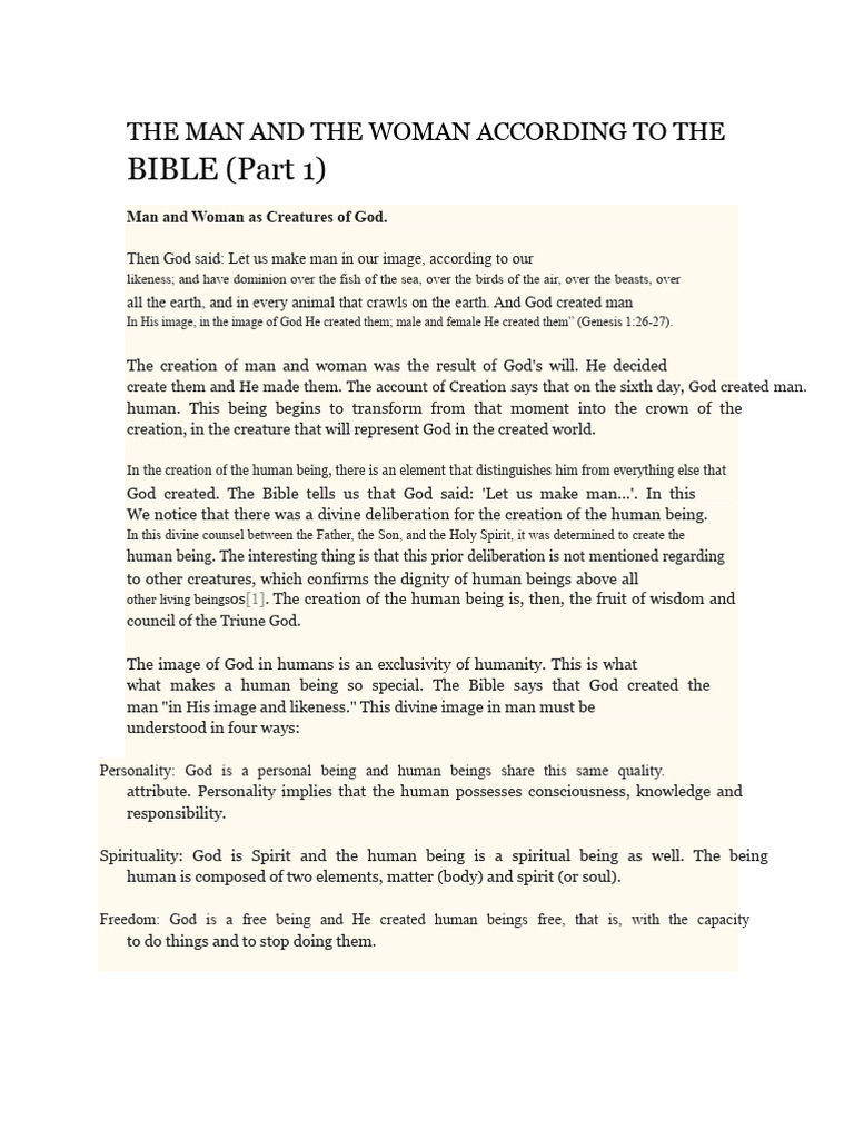 Biblical Creation of Man and Woman | PDF | Genesis Creation Narrative ...