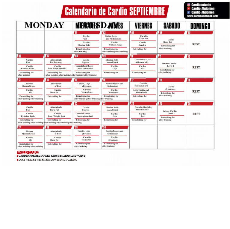 Cardiovascular Calendar (SEPTEMBER) | PDF | Aerobic Exercise | Sports ...