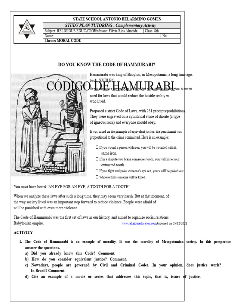 Ef08er25mg - Code of Hammurabi | PDF | Hammurabi | Crimes