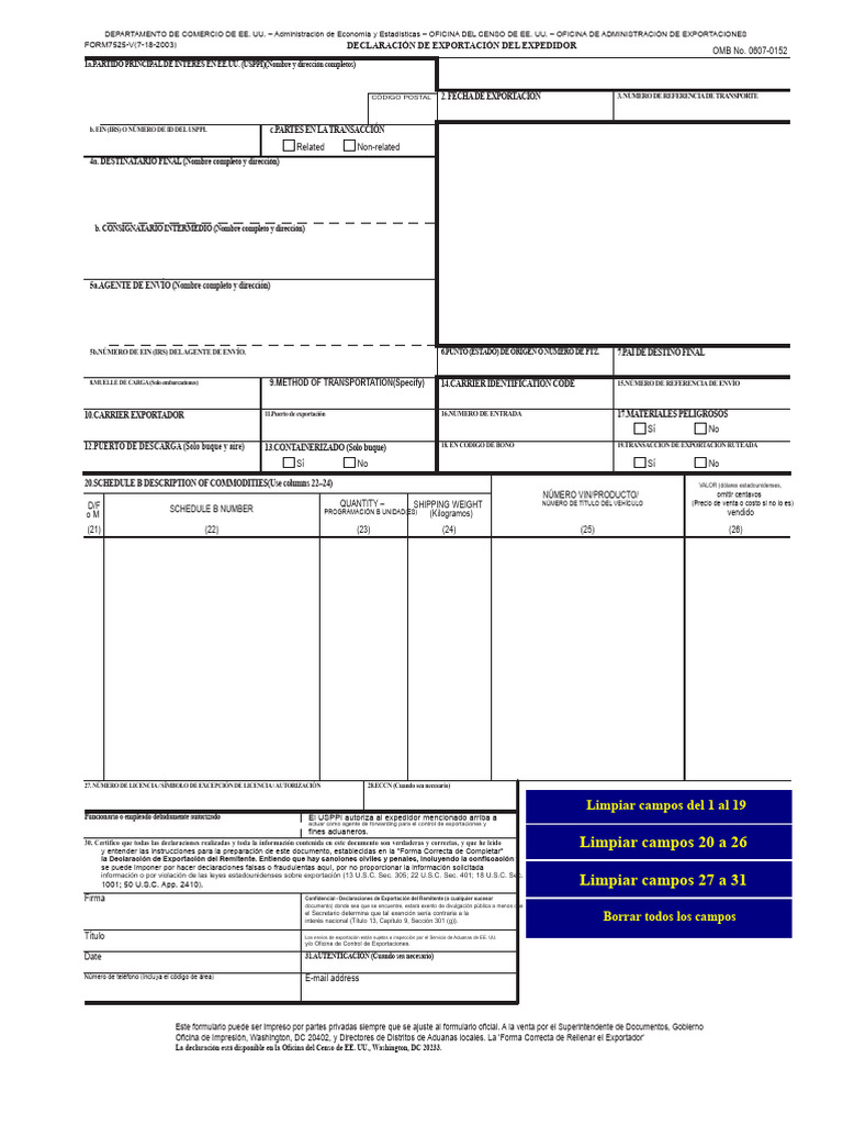 Declaración de Exportación de Transportistas 7525V PDF | PDF