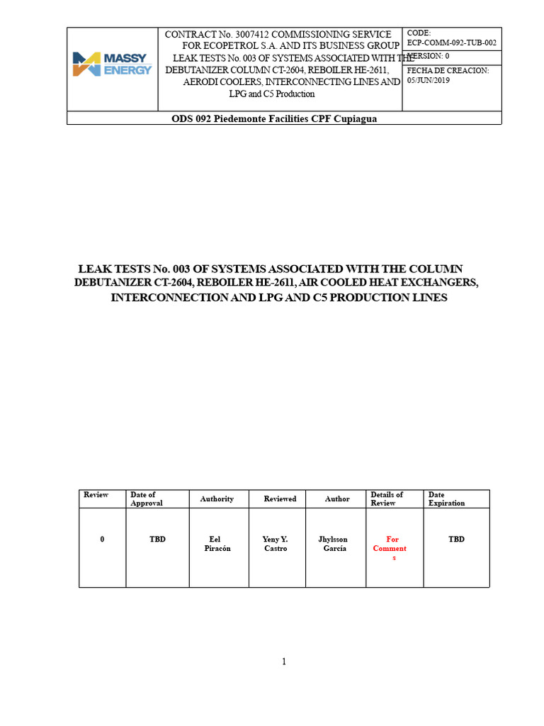 LT-003 - Leak Test Procedure - Debutanizer - Rev 0 | PDF | Pipe (Fluid ...