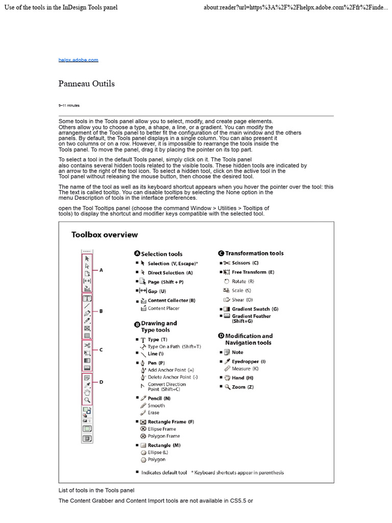 InDesign Tools Panel Overview | PDF | Button (Computing) | Window ...