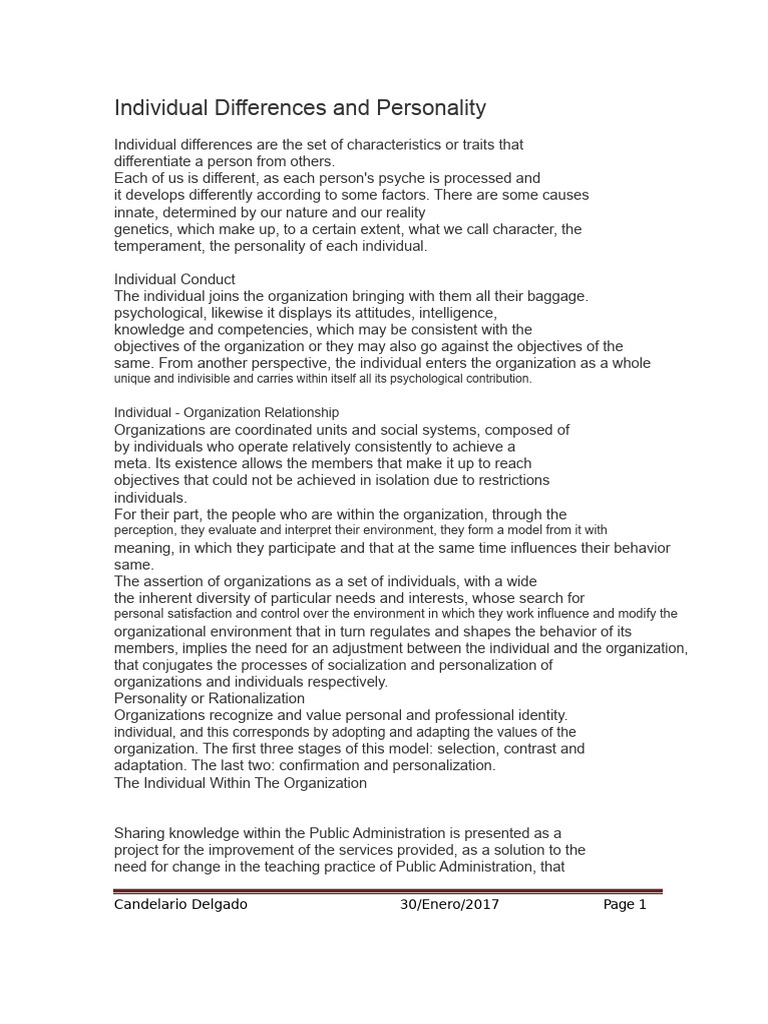 Understanding Individual Differences in Organizations | PDF ...