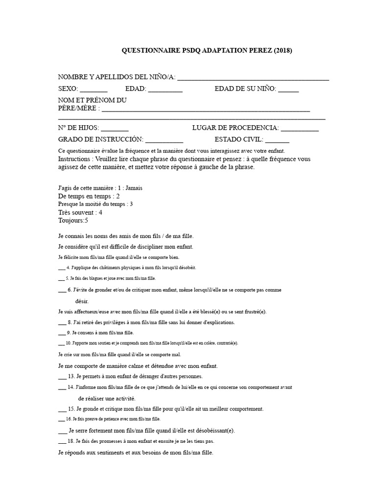Questionnaire d'interaction parent-enfant | PDF
