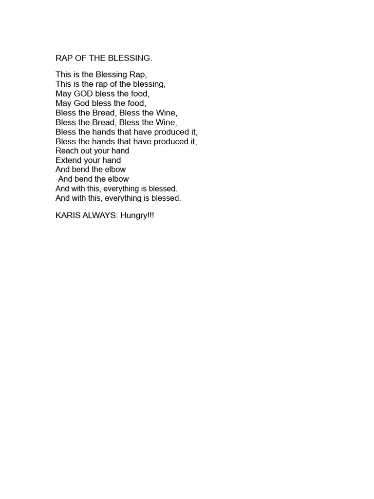 Blessing Rap for Mealtime Gratitude | PDF