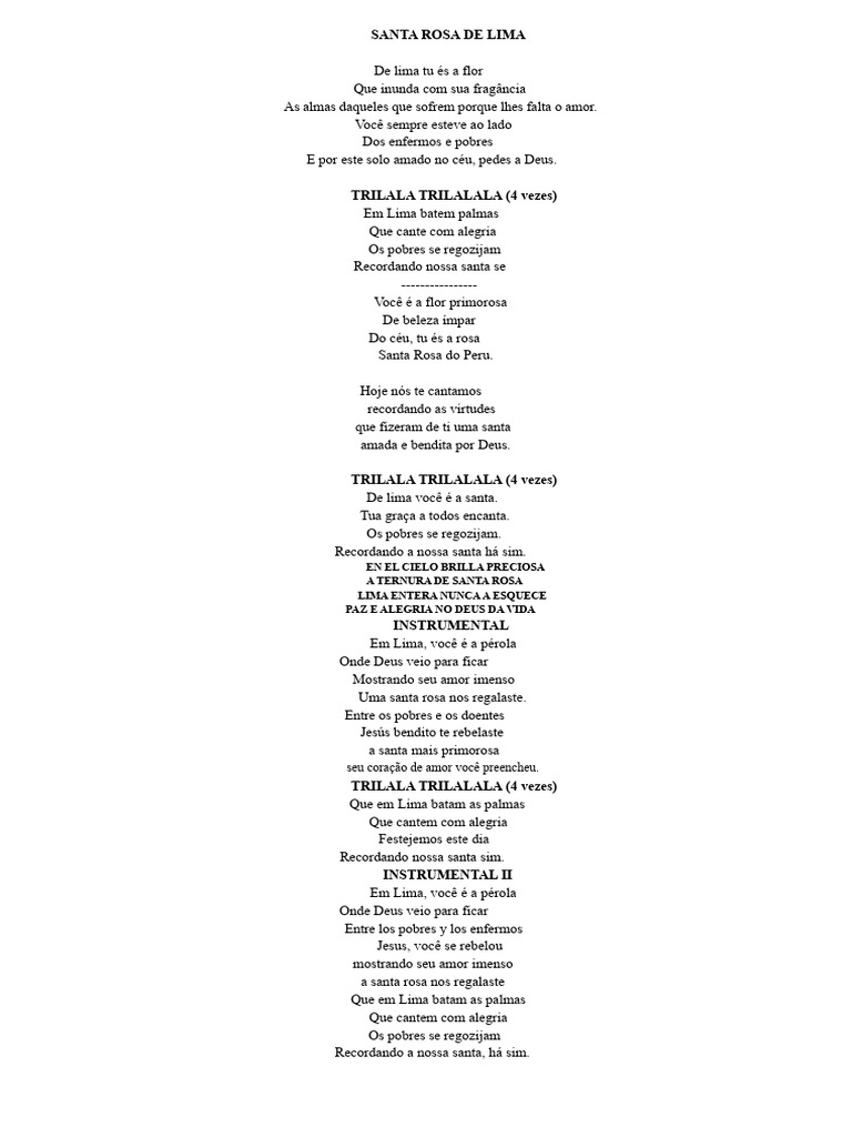Santa Rosa de Lima-Letra | PDF
