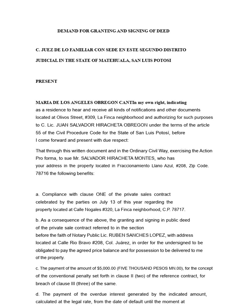 Demand For Granting Deeds | PDF | Private Law | Common Law