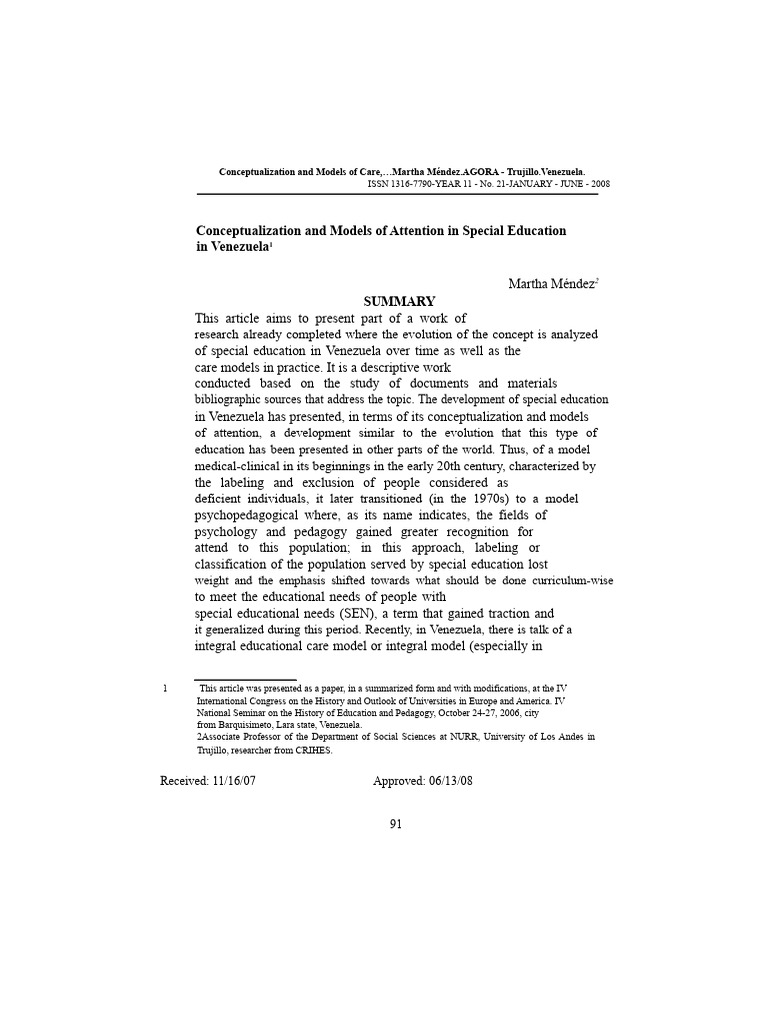 Special Education Care Models in Venezuela | PDF | Special Education ...
