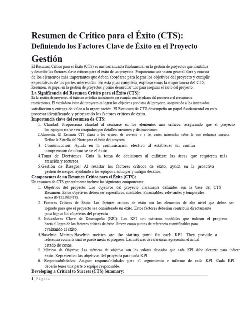 Factores Clave para el Éxito en Proyectos | PDF | Indicador de ...
