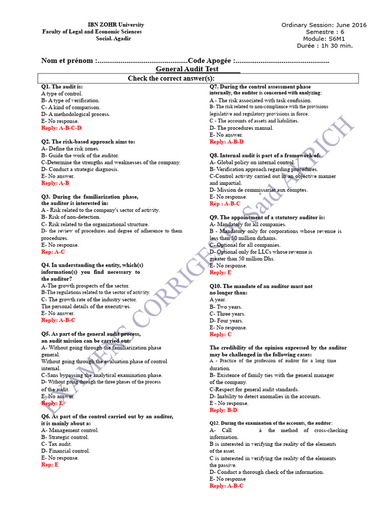 General Audit Test for Legal Studies | PDF | Audit | Valuation (Finance)