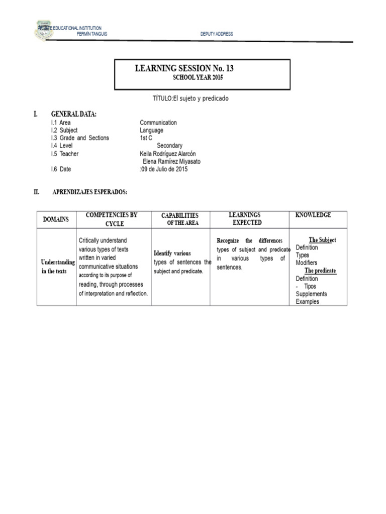 Session of Subject and Predicate (1) | PDF | Subject (Grammar) | Verb