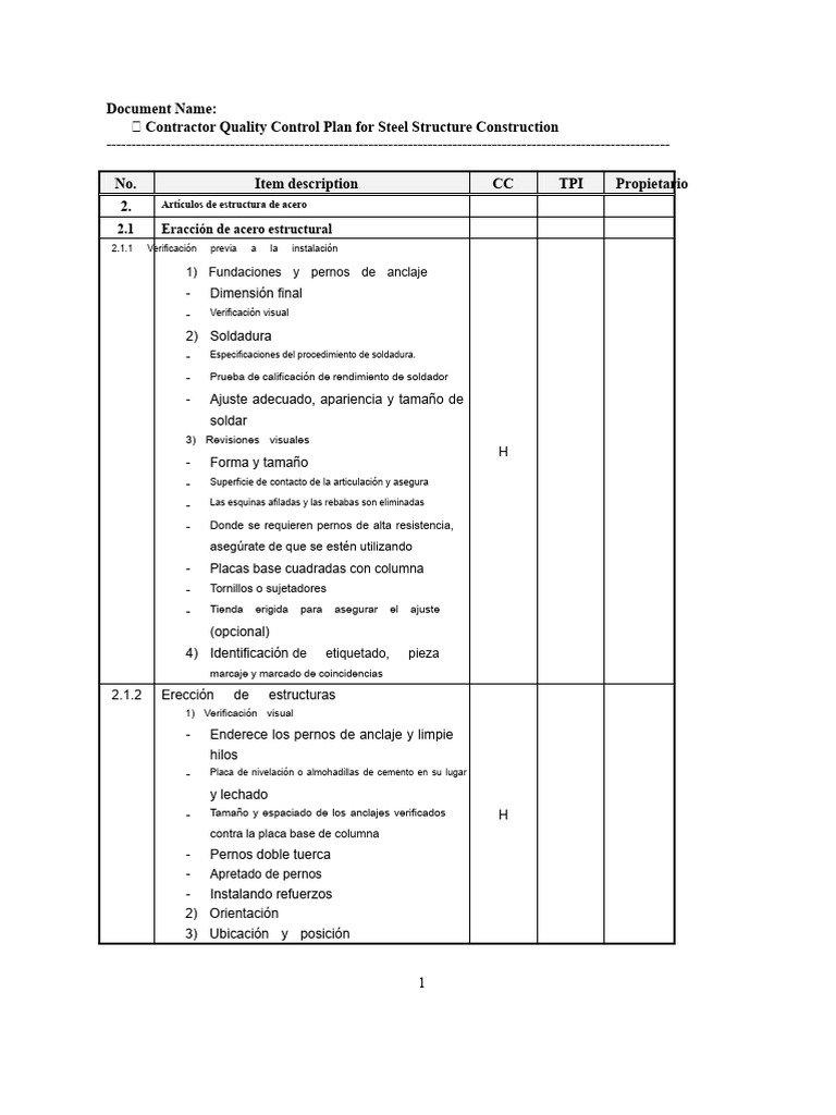 Plan de Control de Calidad en Estructuras de Acero | PDF | Soldadura ...