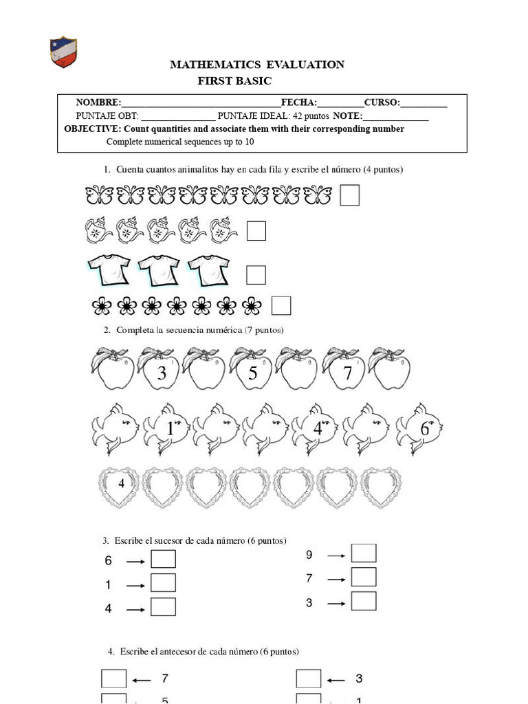 Math Test Unit 1 First Basic | PDF