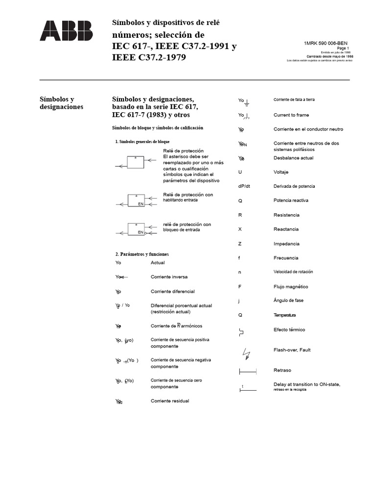 Símbolos de Relé y Normas IEC/IEEE | PDF | Relé | Red eléctrica