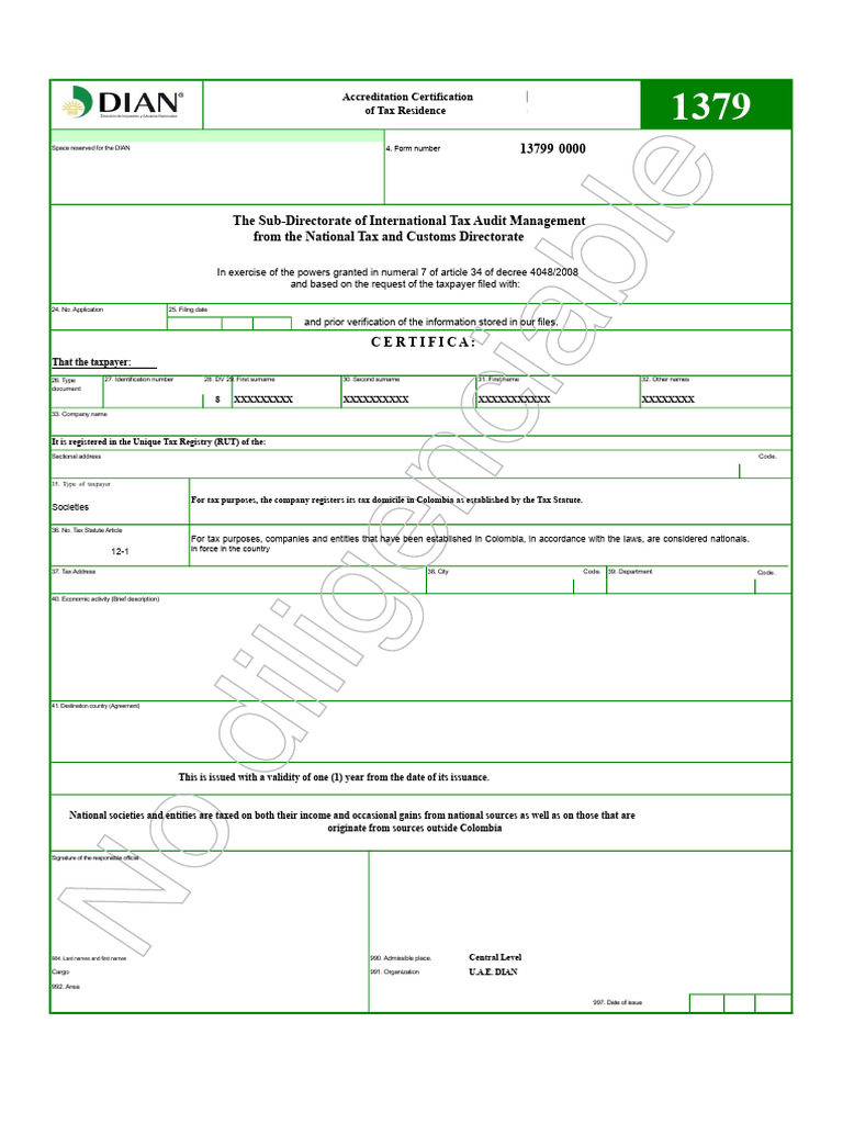 Certification of Tax Residency Accreditation | PDF | Identity Document ...