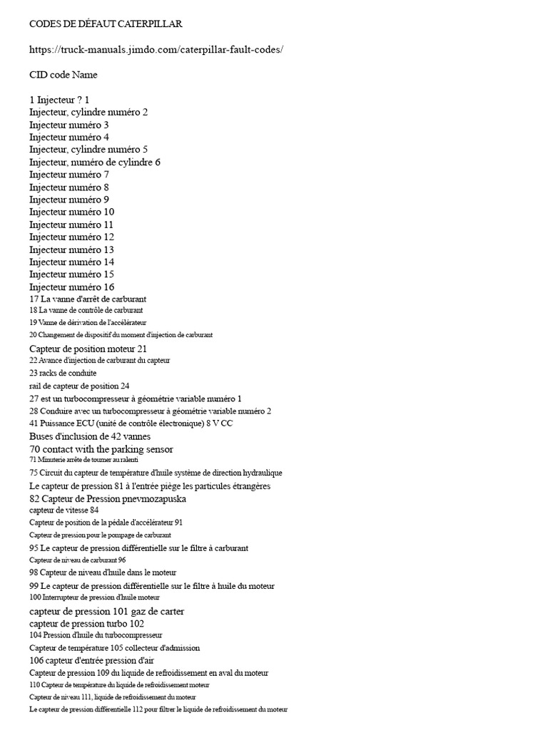 Codes de défaut Caterpillar détaillés | PDF | Injection (moteur ...
