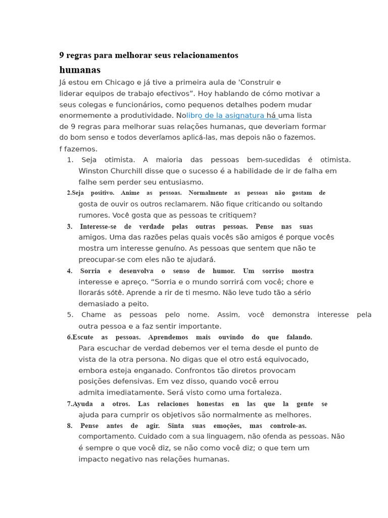 9 Regras para Melhorar Relacionamentos | PDF | Amor | Conflito (processo)