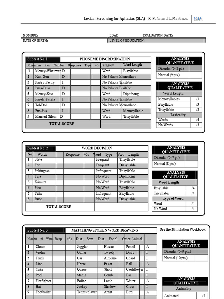 Protocol For Recording Exploratory Test of The Lexicon in Aphasias PDF ...