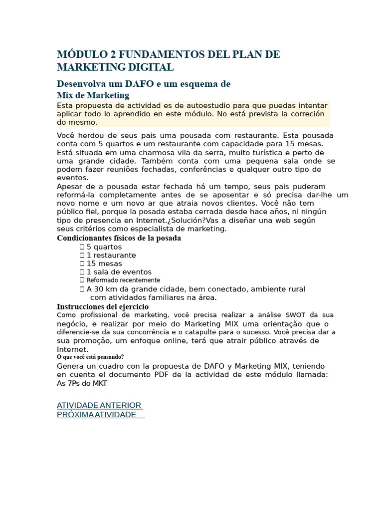 Teste Módulo 2 Fundamentos Do Plano de Marketing Digital | PDF ...