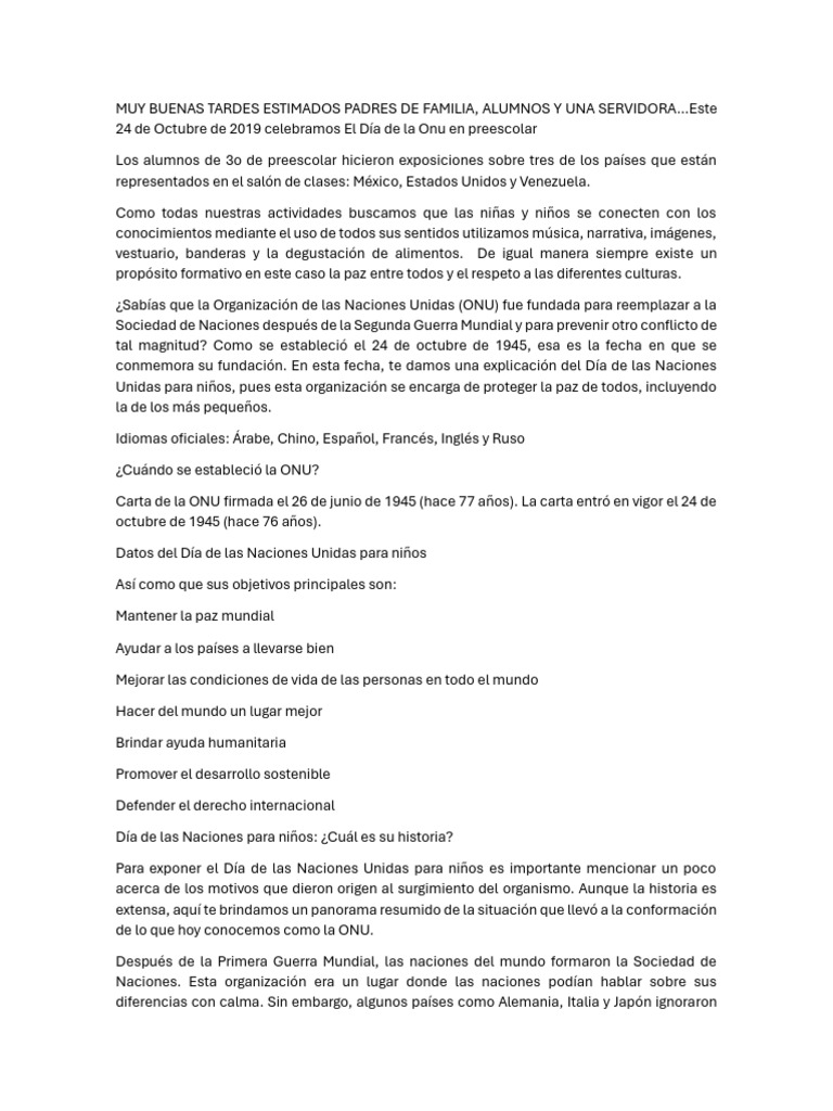 Día de la ONU: Educación para Niños | PDF | Naciones Unidas ...
