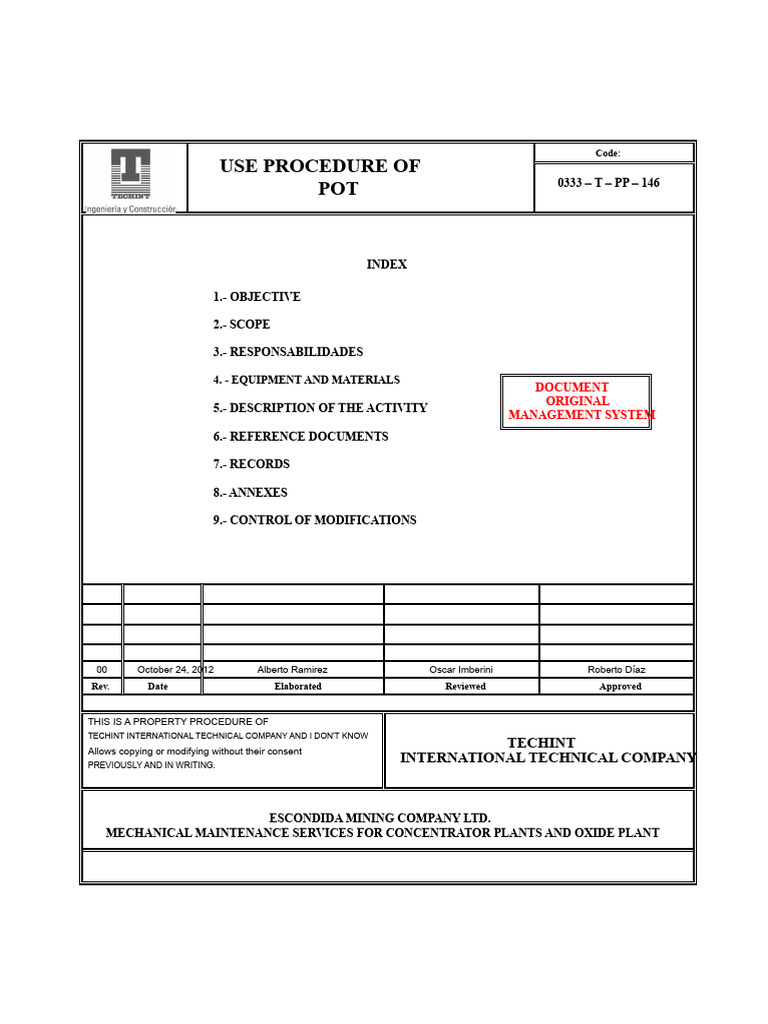 0333-T-PP-146 Procedure For The Use of Planter | PDF | Hammer | Risk