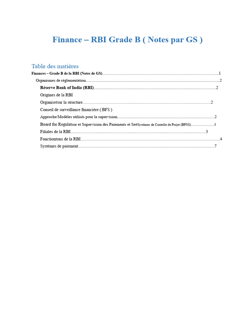 Notes sur la RBI Grade B en Finance | PDF | Politique monétaire | Banques