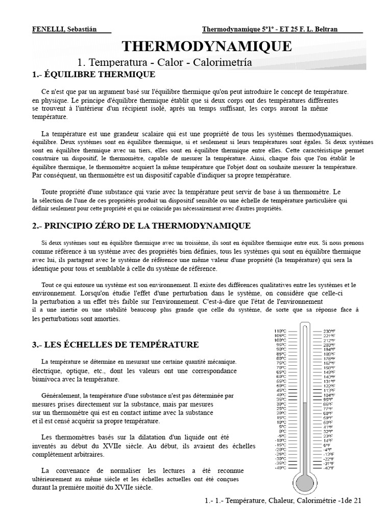 Concepts de thermodynamique et température | PDF | Chaleur | Température