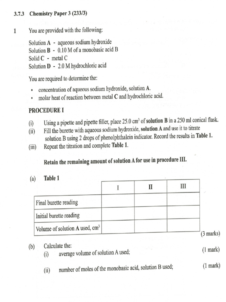 Kcse 2024 Chemistry Pp3 Questions - Kcserevision.com | PDF | Titration ...