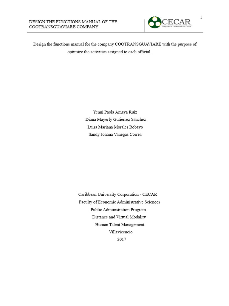 Functions Manual for Cootransguaviare Company | PDF | Cooperative ...