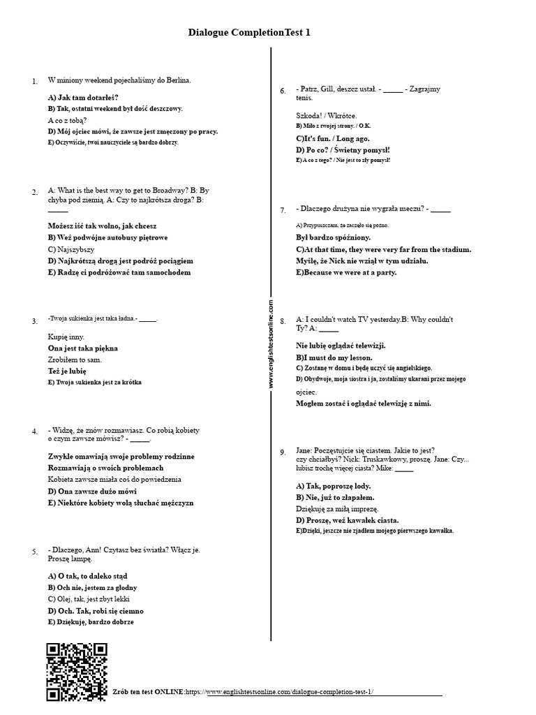 1771 - Dialogue Completion Test 1 | PDF