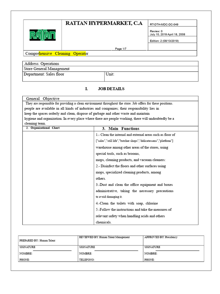Integral Cleaning Operator Job Description | PDF | Waste | Disinfectant