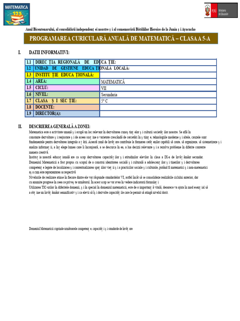 PROGRAMARE ANUALĂ - MATEMATICĂ - CLASA A V-A - 2024 | PDF