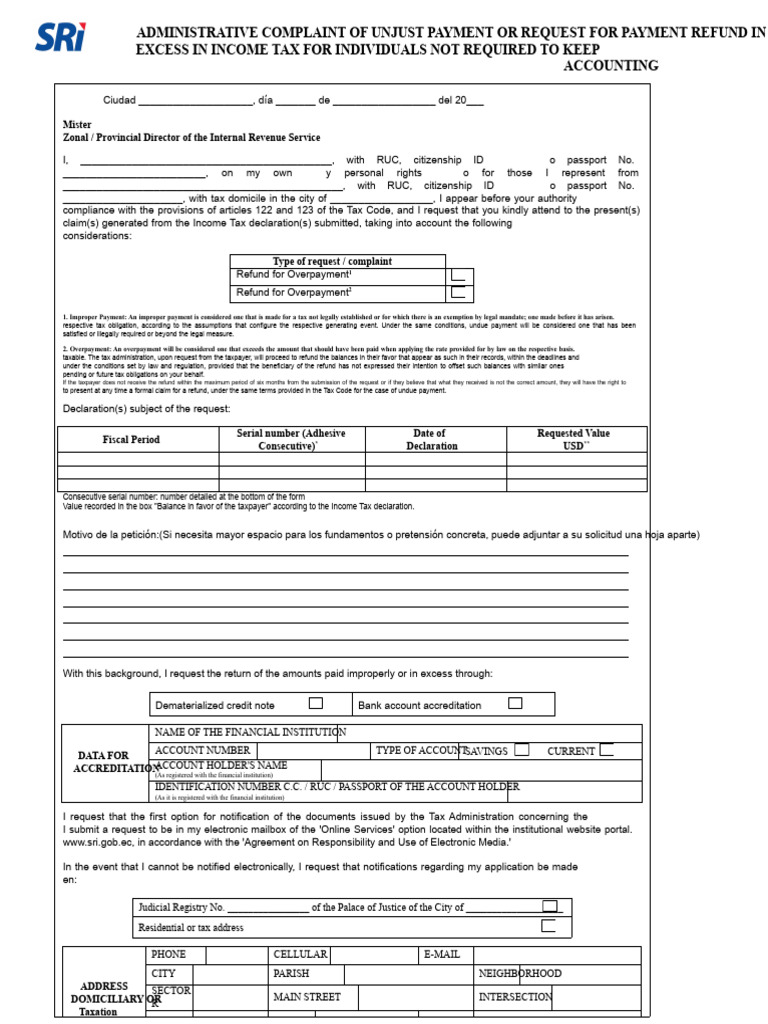 Income Tax Refund Request Form | PDF | Tax Refund | Taxes