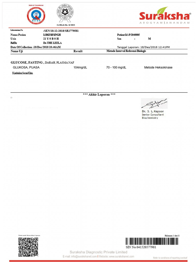 Hasil Laboratorium Lokesh Singh 2018 | PDF