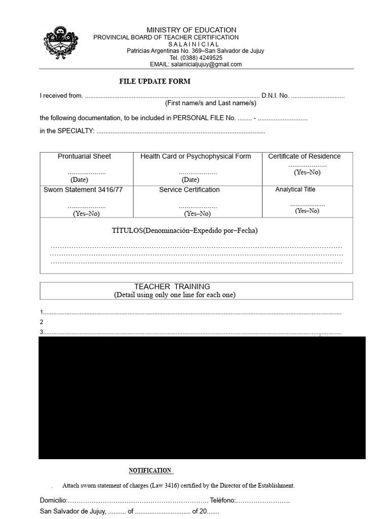 Teacher Certification File Update Form | PDF