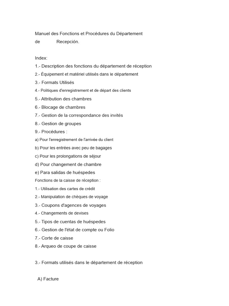 Manuel des Procédures de Réception Hôtel | PDF | Caissier | Visa Inc.