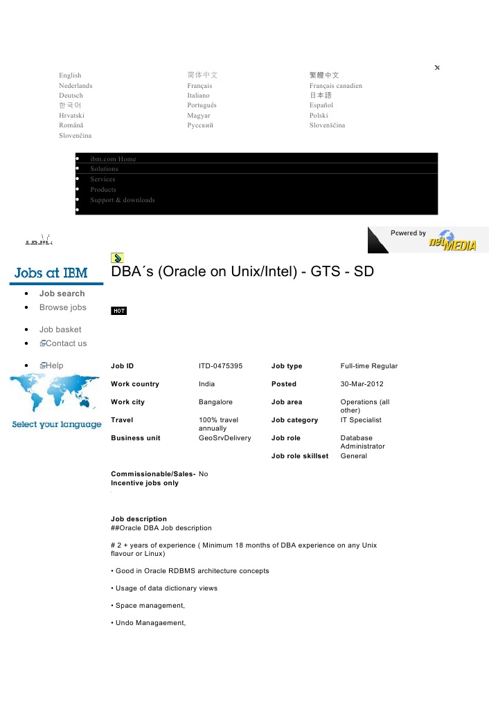 Oracle DBA Requirement PDF Ibm Oracle Database